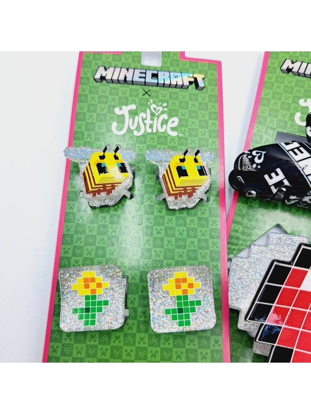 Minecraft Cosplay Hair Clips 2 Large, Small Block Bees Flowers Chicken Jockey